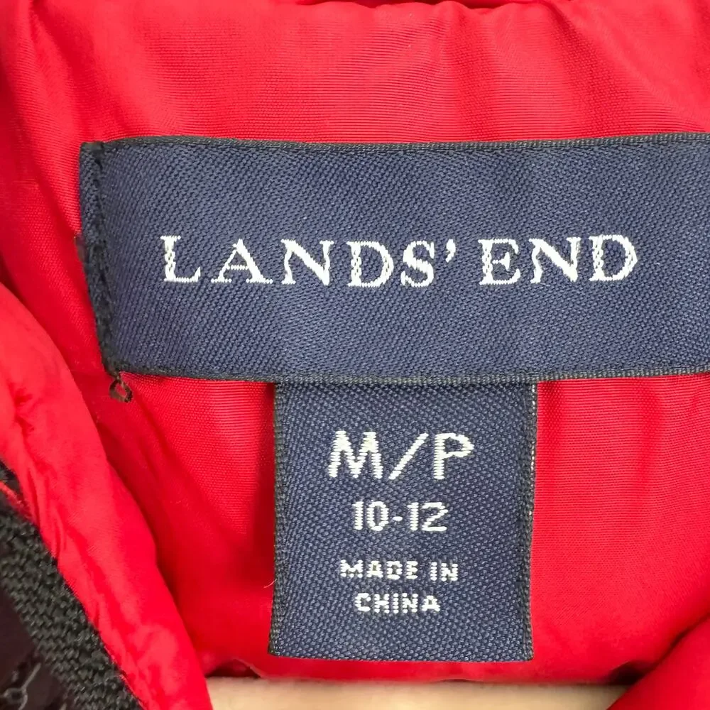 Lands' End Womens Down Feather Puffer Coat Jacket Size M P Winter Outdoor Red
